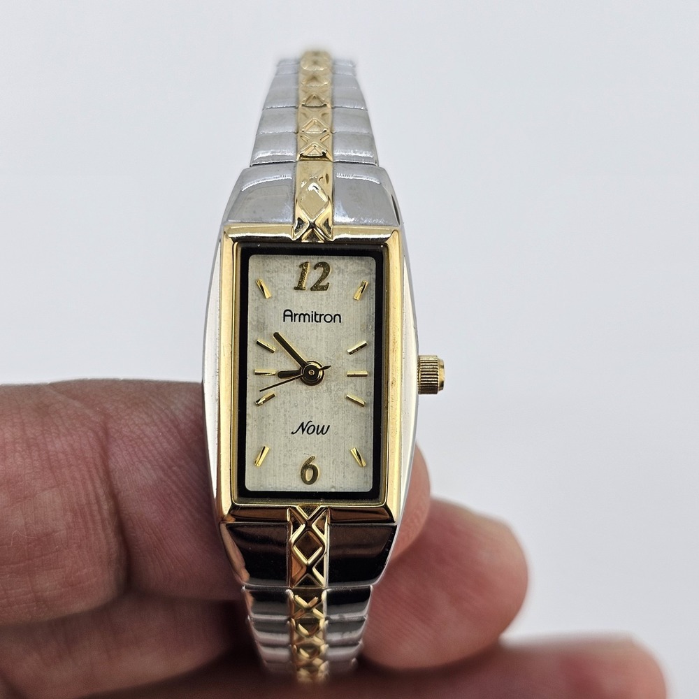 Armitron Women's Watch 17MM Gold Dial Two Tone Bracelet Band 6" NEW Battery